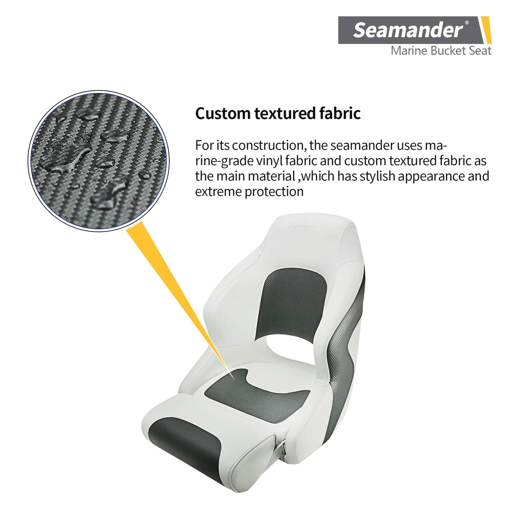 Seamander Premier Series Captain Bucket Seat With Flip Up Bolster, Boat Seat Suitable For Fishing And Pontoon Boats