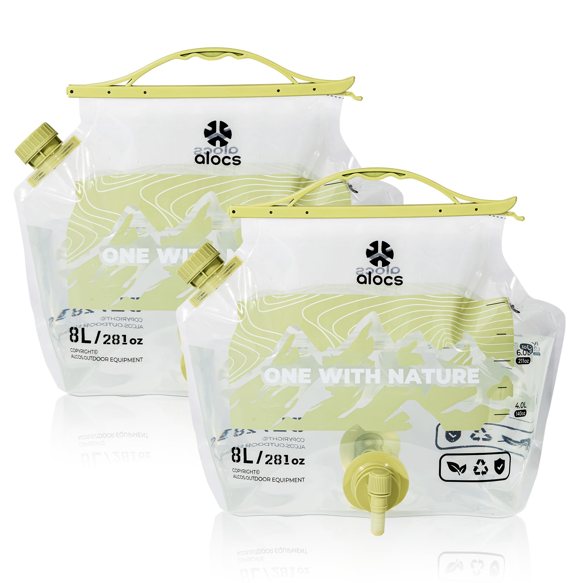Alocs 2025 Upgrade Emergency Water Storage Bag, BPA-Free Collapsible Water Bottles Bag, 2.1 Gallon Water Jug with Dual-Tap, 2 Pa