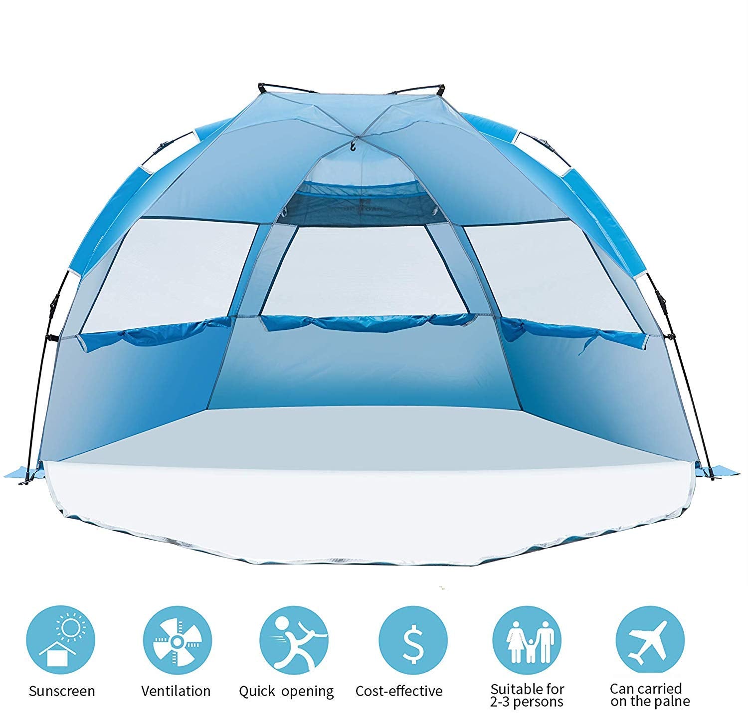 Beach Tent-Outdoors Easy Up Cabana Tent Sun Shelter Beach Umbrella, Deluxe Large For 4 Person Blue