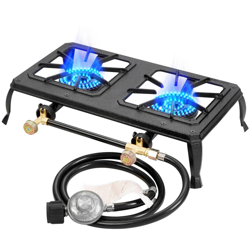 Vivicreate Cast Iron Propane Gas Stove Double Burner Heavy Duty Portable Removable Outdoor Cooker 200Lb Support High Heat For Ca