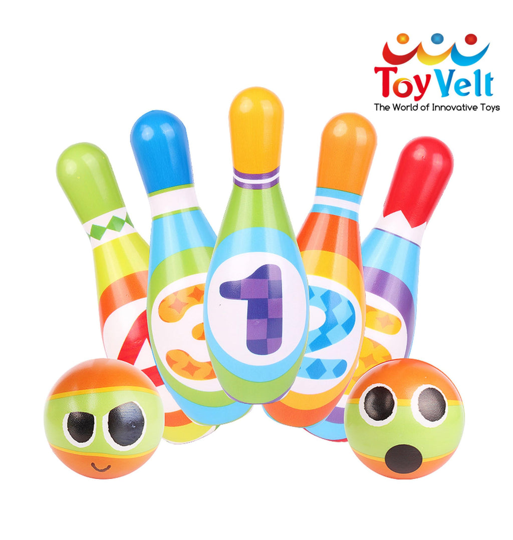 Toyvelt Kids Bowling Set - With 10 Bowling Pins & 2 Balls - Educational Early Development Indoor & Outdoor Games Set - For Toddl