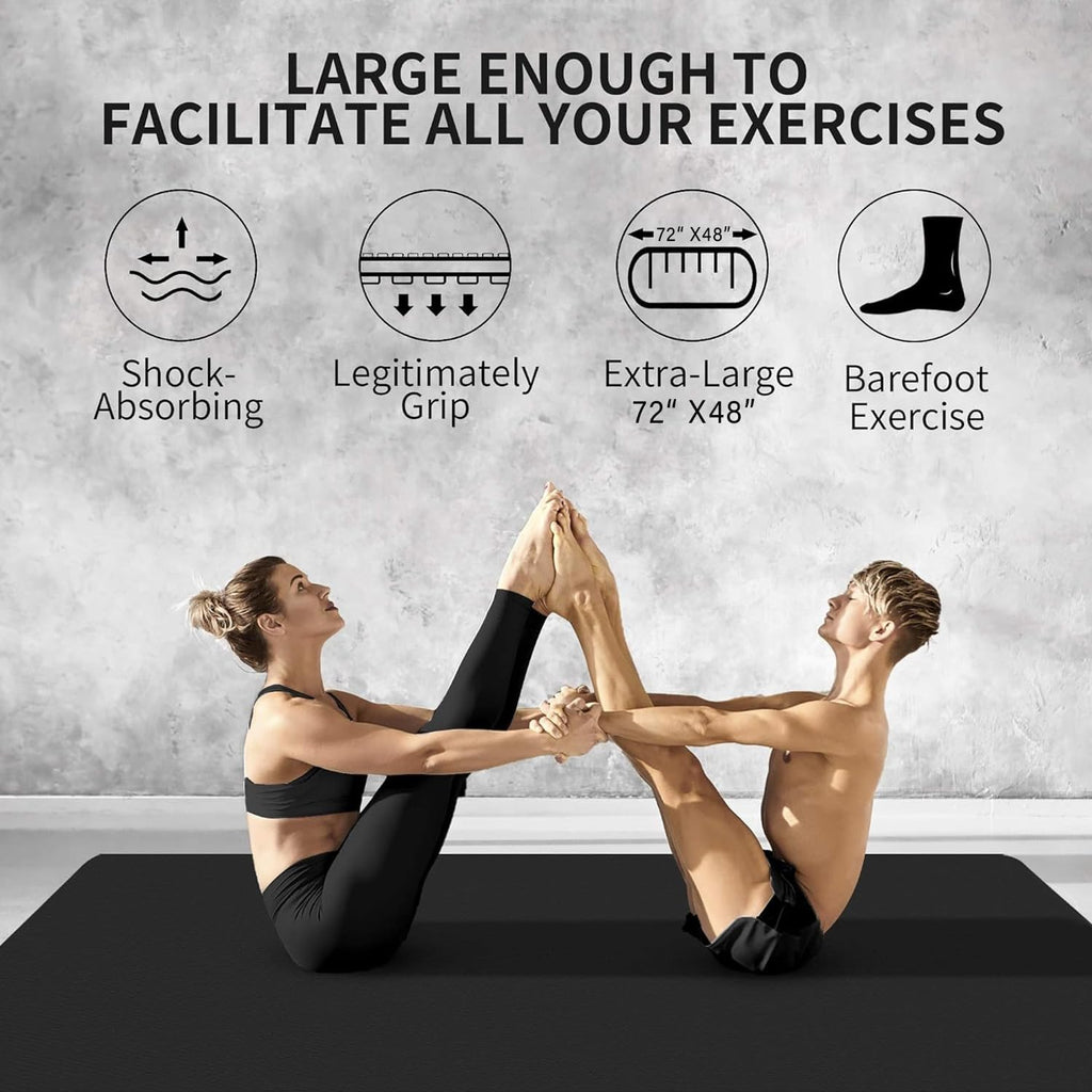 Cambivo Large Yoga Mat, Extra Thick Workout Mats For Home Gym, 6'X 4'X 8 Mm Non Slip Wide Exercise Mat For Pilates, Stretching O