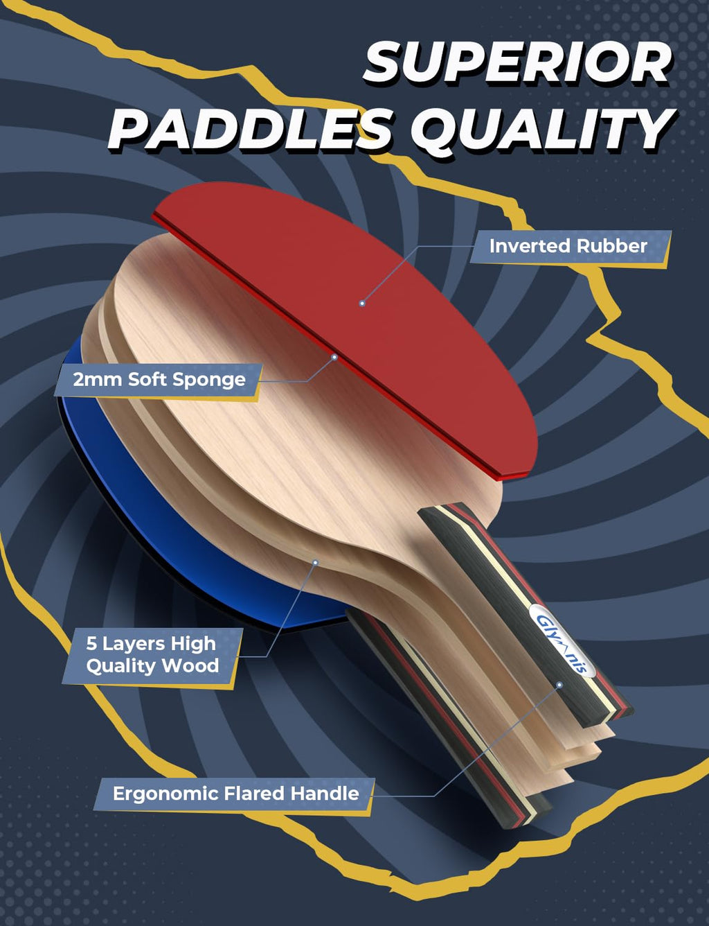 Glymnis Ping Pong Paddle Set Table Tennis Set With Retractable Net, Table Tennis Rackets, Balls And Carry Bag, Ping Pong Game Ac