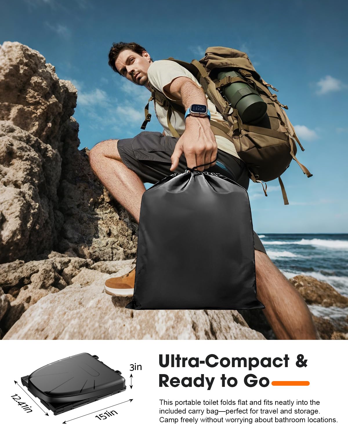 New Upgraded 15'' Xl Portable Toilet For Adults, Camping Toilet Tested 500 Lbs With Lid & Removable Paper Holder, Portable Potty