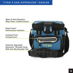 Titan by Arctic Zone 9 Can Zipperless Soft Cooler with HardBody Liner, Marine Blue