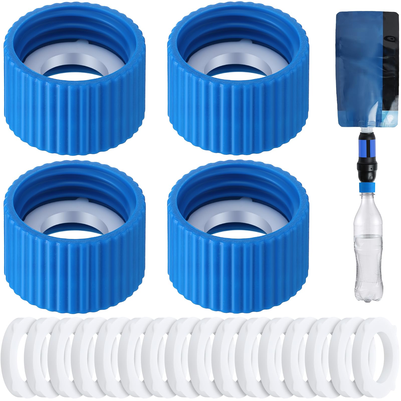 Enhon 4 Pcs Water Filter Coupling Kit, Compatible with Sawyer Squeeze Water Filters and 28mm Standard Plastic Bottles, Filtratio