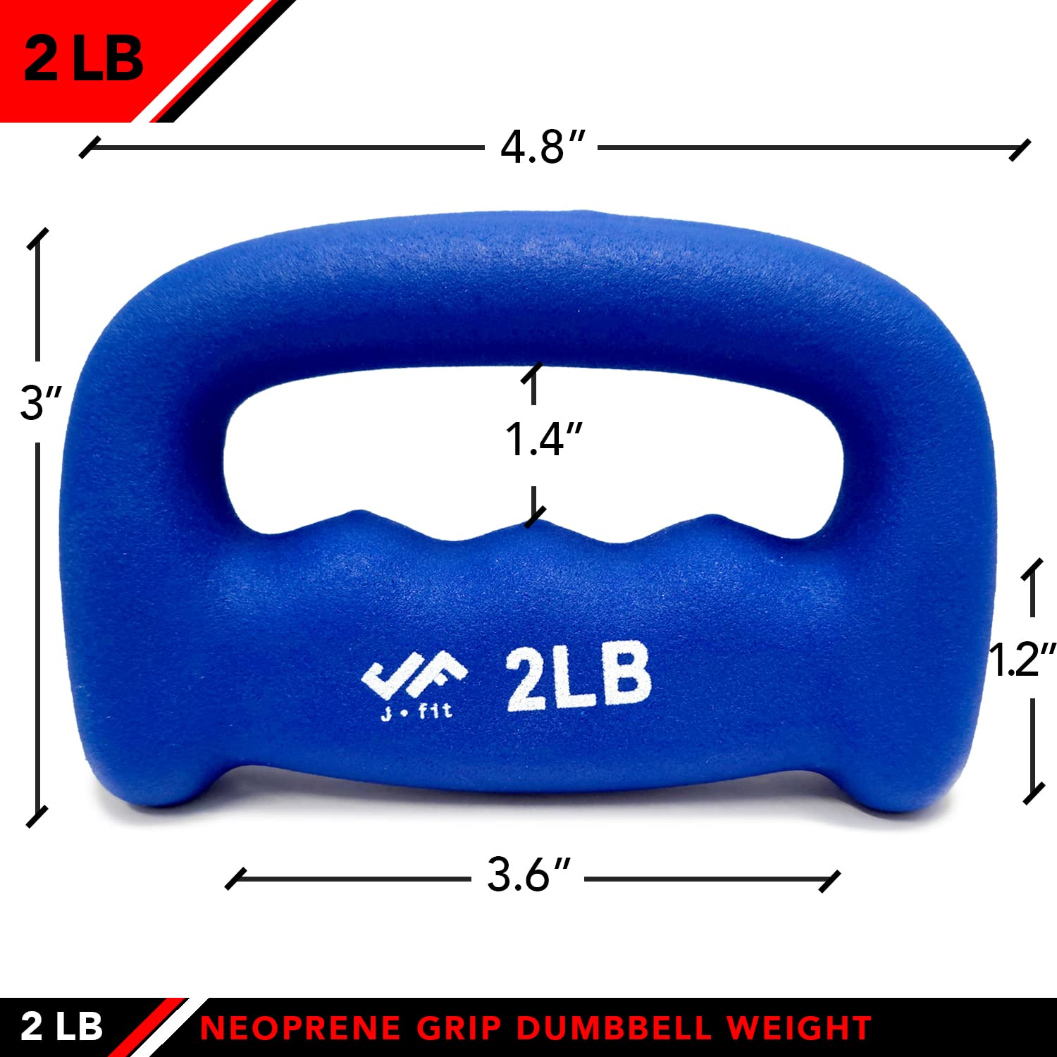 Jfit Neoprene D-Grip Dumbbell Weight, 2Lb, 2 Pound