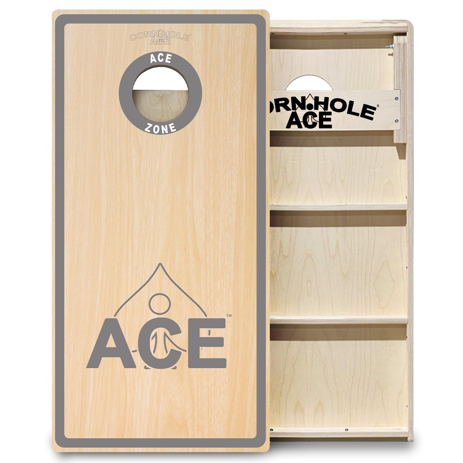 Ace Zone - Silver - Pro Cornhole Boards | No Bounce | Triple Wide Legs, 3/4 Inch Baltic Birch Plywood, Handles, Regulation Size,