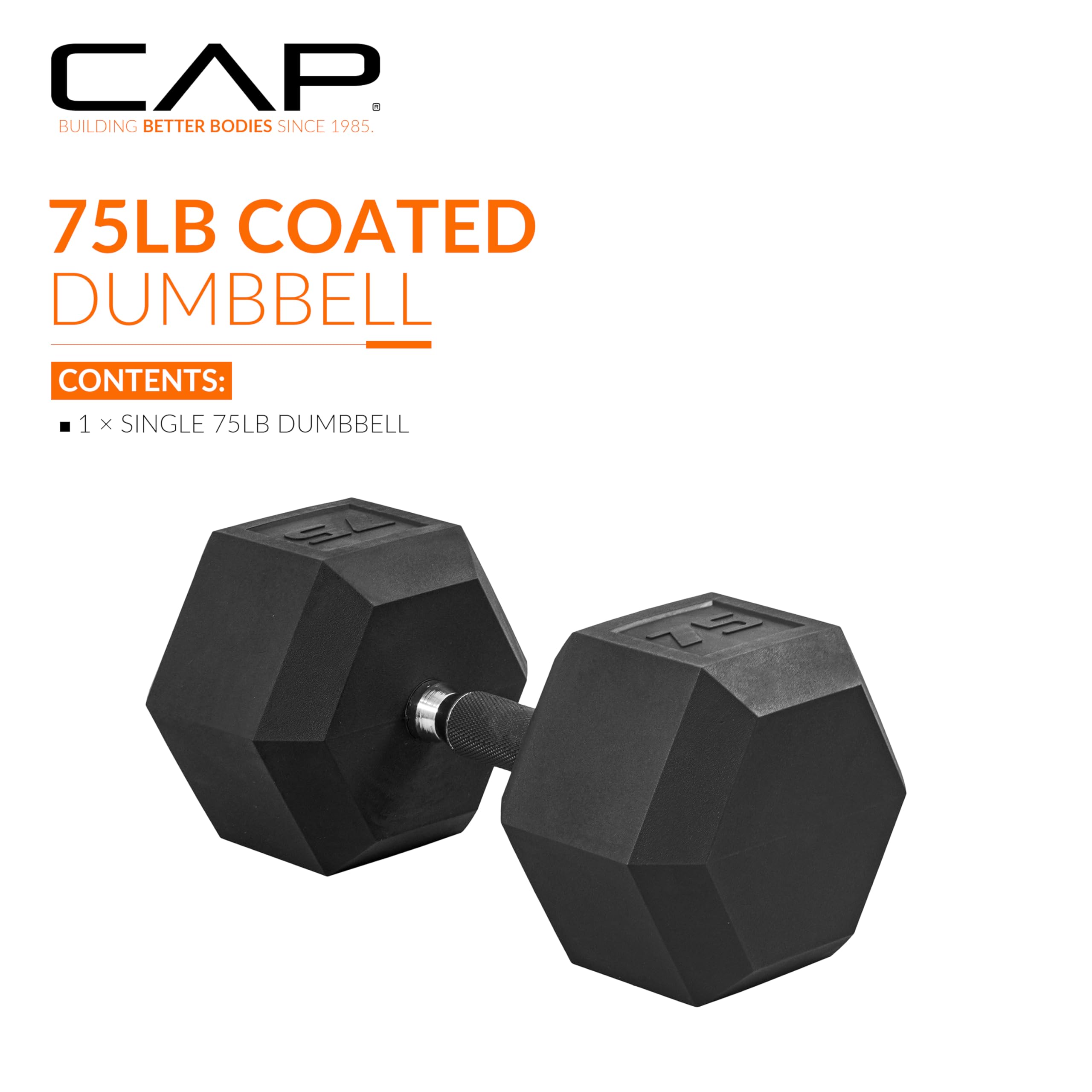 Cap Barbell Coated Dumbbell Weights With Padded Grip, Single, 75 Pounds
