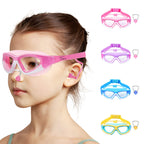 Vvinca Kids Swim Goggles, 180 Clear View Quick Adjusted Strap Swimming Mask With Ear Plugs Nose Clips For Swim Lesson, Anti-Fog 