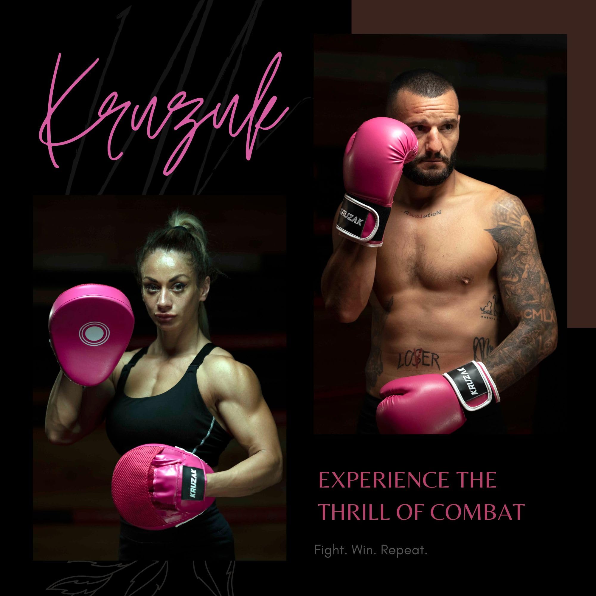 Kruzak Plain Focus Mitts And Boxing Gloves Set For Kickboxing And Muay Thai Mma Training - Fitness Kit With Punching Pads For Ma