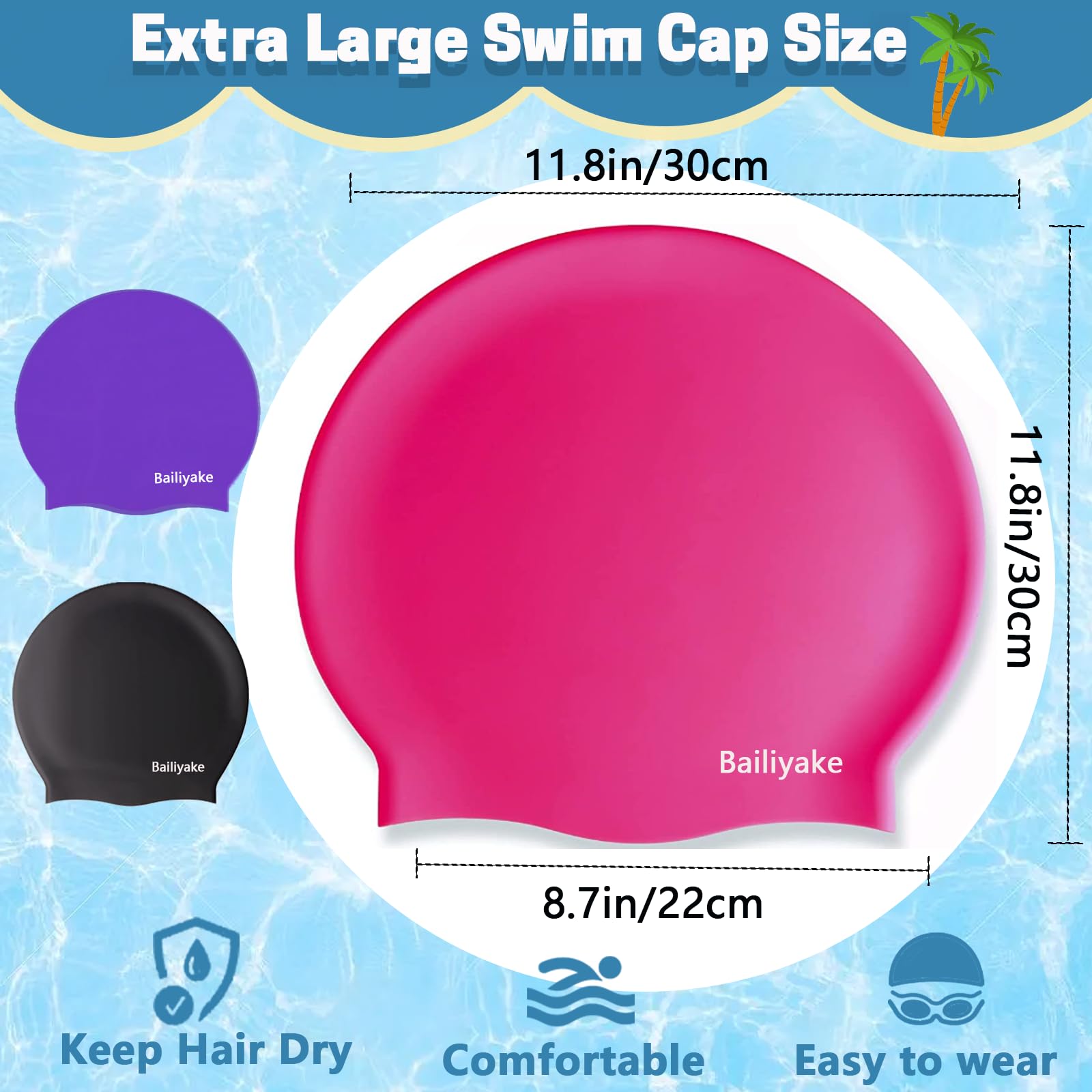Bailiyake 3 Pack Extra Large Swim Cap For Braids And Dreadlocks
