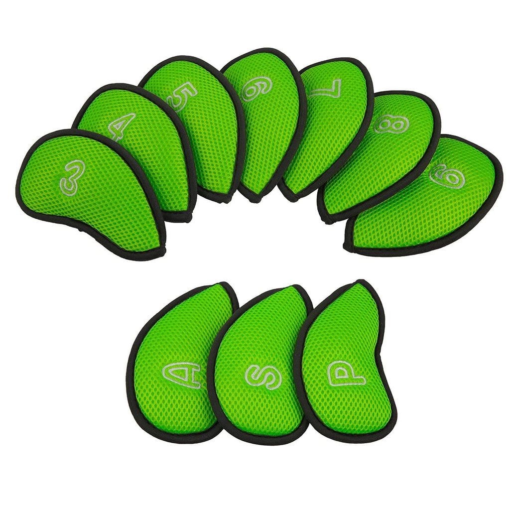10Pcs/Pack New Meshy Golf Iron Covers Set Golf Club Head Cover Fit Most Irons (Bright Green)