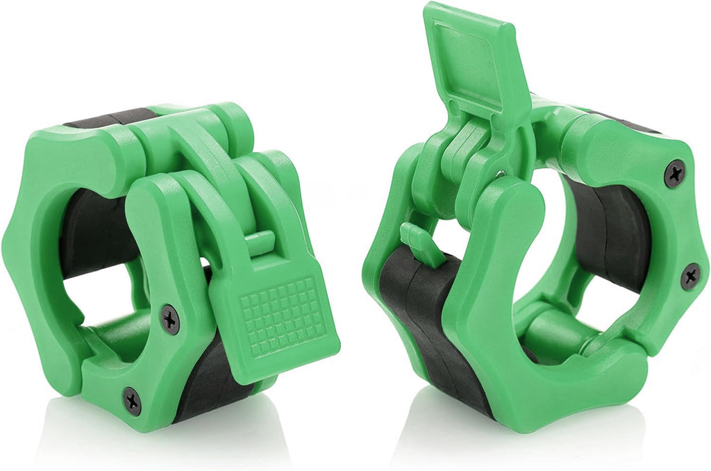 Hacuba Fitness Olympic Barbell Clamps Collars Quick Release Pair Weight Clips For 2 Inch Barbell Green