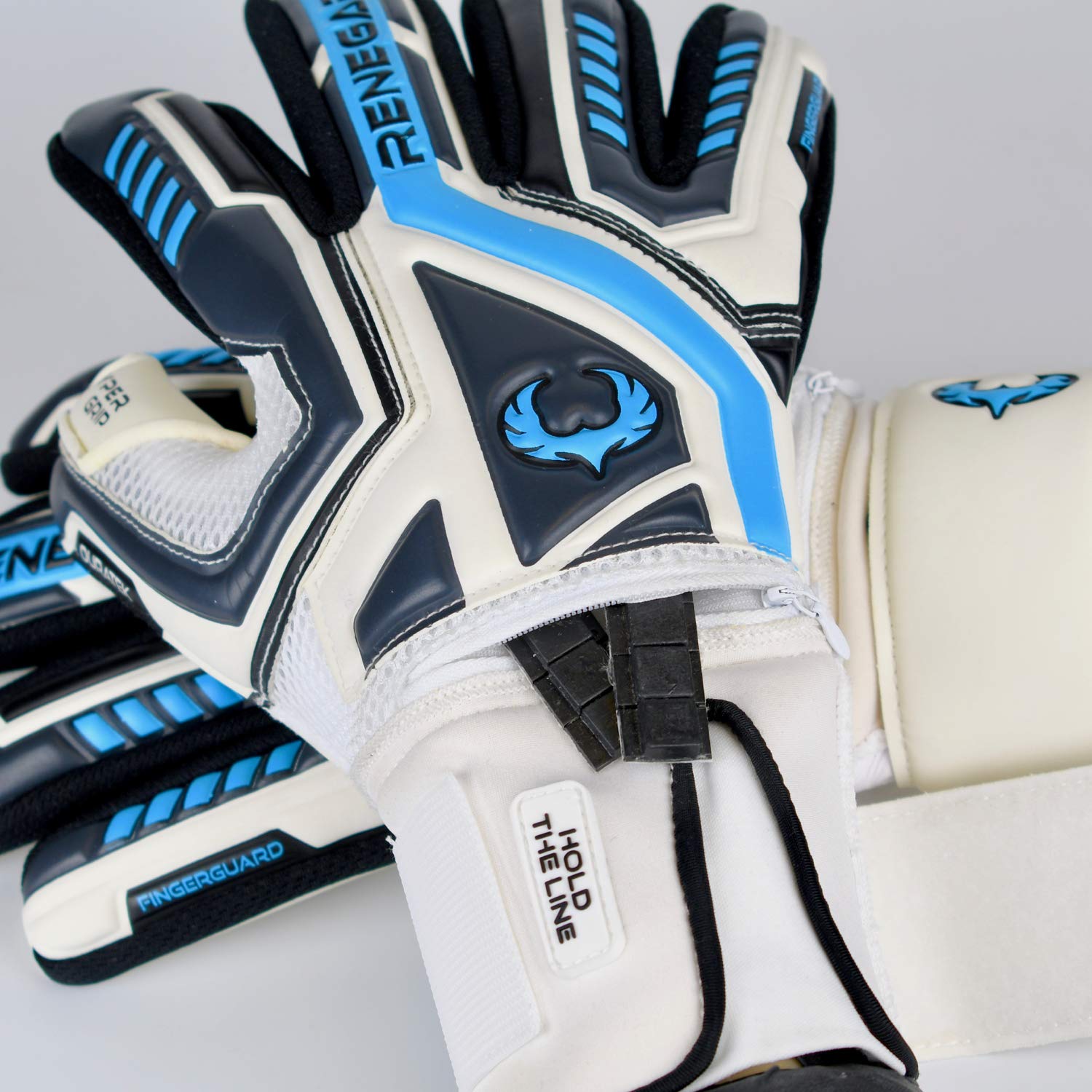 Renegade Gk Talon Cryo Goalie Gloves With Pro-Tek Fingersaves | 3.5+3Mm Hyper Grip & 4Mm Duratek | White, Gray, Blue Soccer Goal