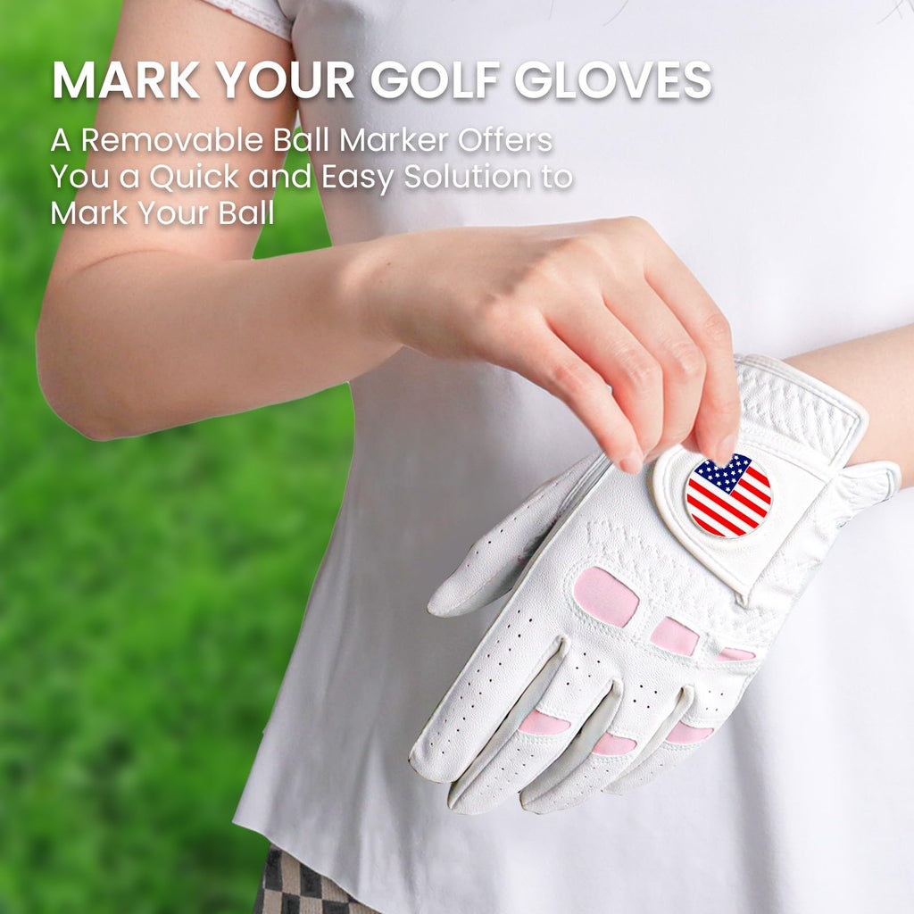 Amy Sport Golf Gloves Women Left Hand With Ball Marker Usa Flag Leather 2 Pack For Right Handed Golfer All Weather Grip Soft Com
