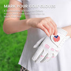 Amy Sport Golf Gloves Women Left Hand With Ball Marker Usa Flag Leather 2 Pack For Right Handed Golfer All Weather Grip Soft Com