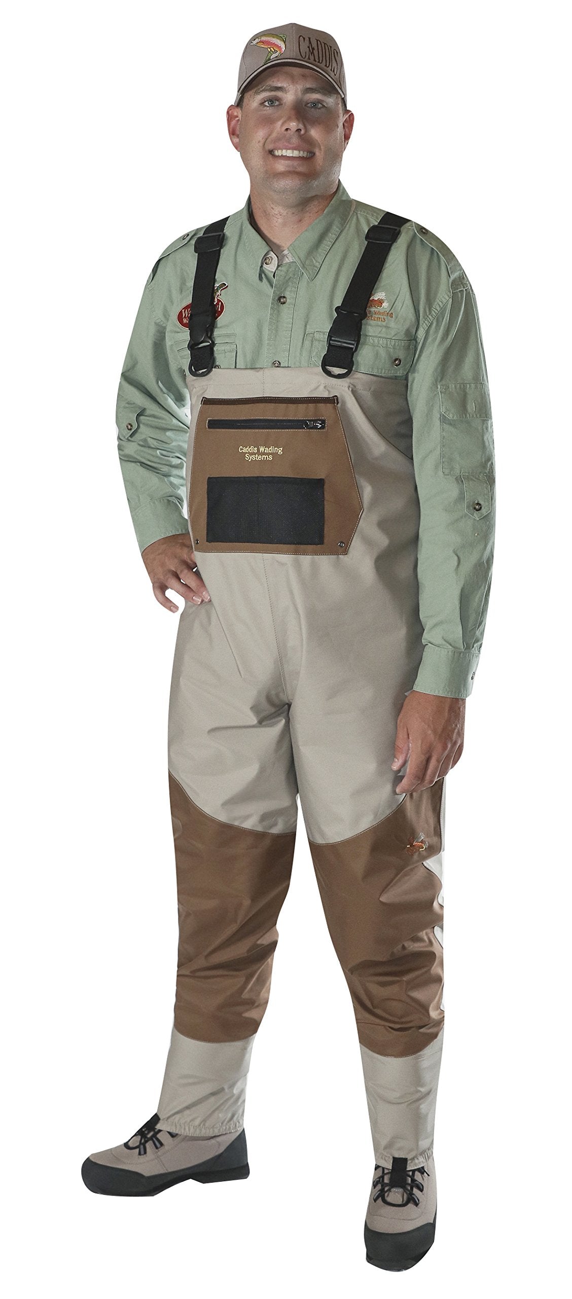 Caddis Wading Systems Mens Attractive 2-Tone Tauped Deluxe Breathable Stocking Foot Wader, Large(DOES NOT INCLUDE BOOTS) (CA129