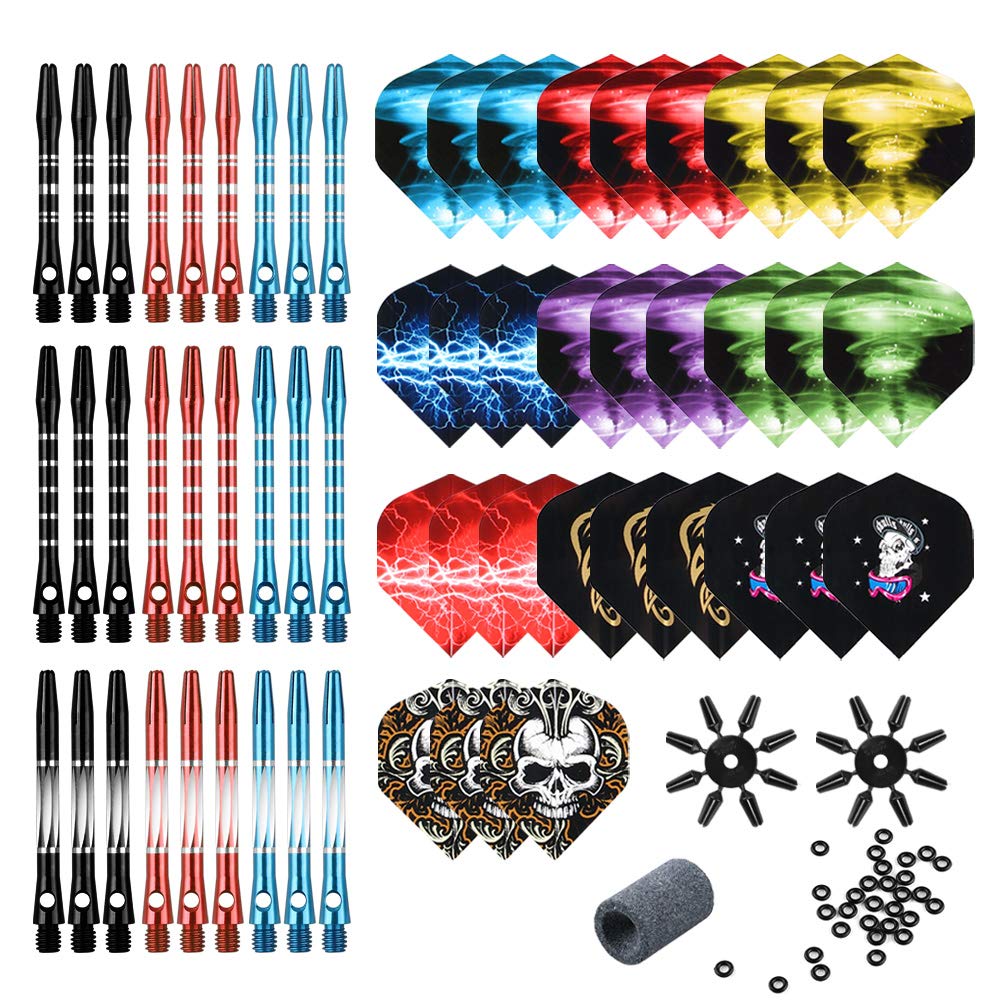 Tezoro Dart Accessories Kit Including Aluminum Dart Shafts,Dart Flights, Flight Savers, Sharpener, O-Rings -Bulk Pack Of 104 Pie