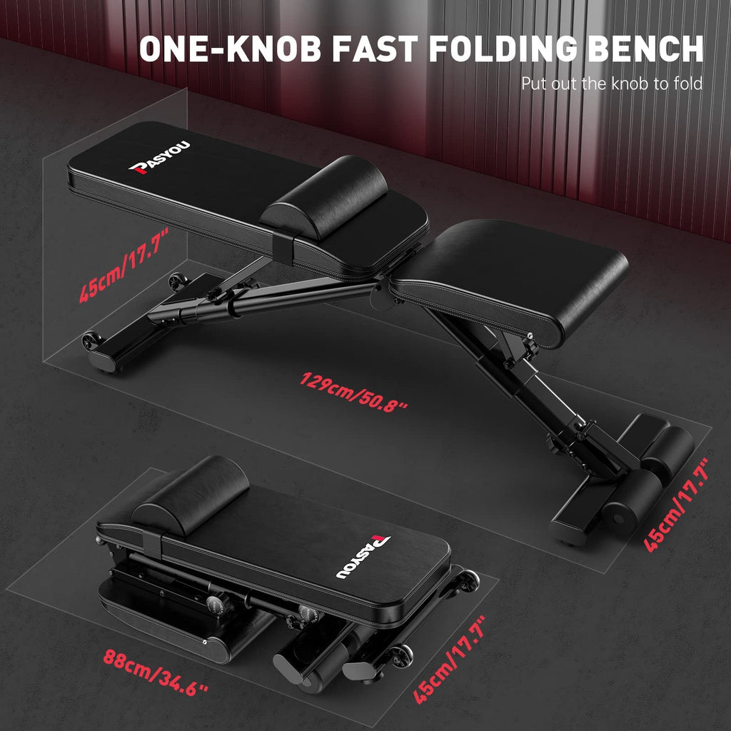 Pasyou Adjustable Weight Bench,880Lb Weight Capacity For Strength Training Bench Press Foldable Incline Decline Bench For Full B
