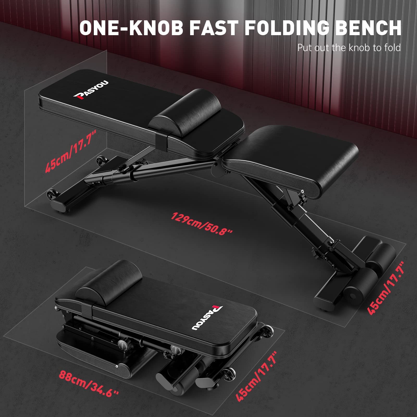 Pasyou Adjustable Weight Bench,880Lb Weight Capacity For Strength Training Bench Press Foldable Incline Decline Bench For Full B
