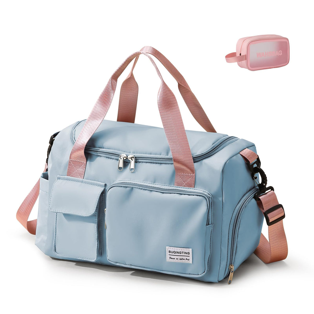 Small Gym Bag For Women, Travel Duffle Bag Carry On Weekender Bag With Shoe Compartment, 12#Blue&Pink, Gym Bag & Toiletry Bag, G