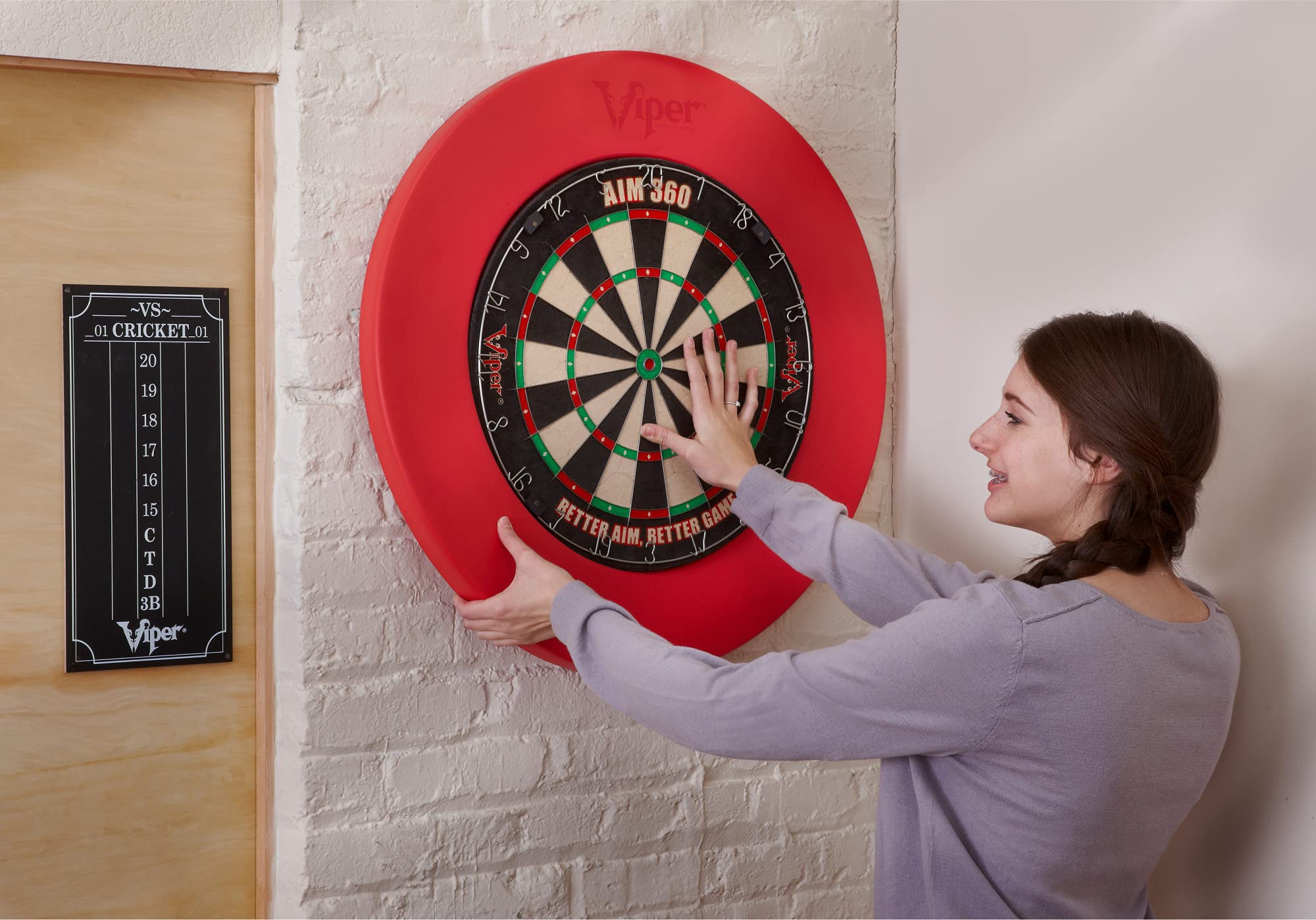Viper By Gld Products Guardian Dartboard Surround Sisal/Bristle Steel-Tip Dartboard Wall Protector, Red, For 17.75    Steel Tip