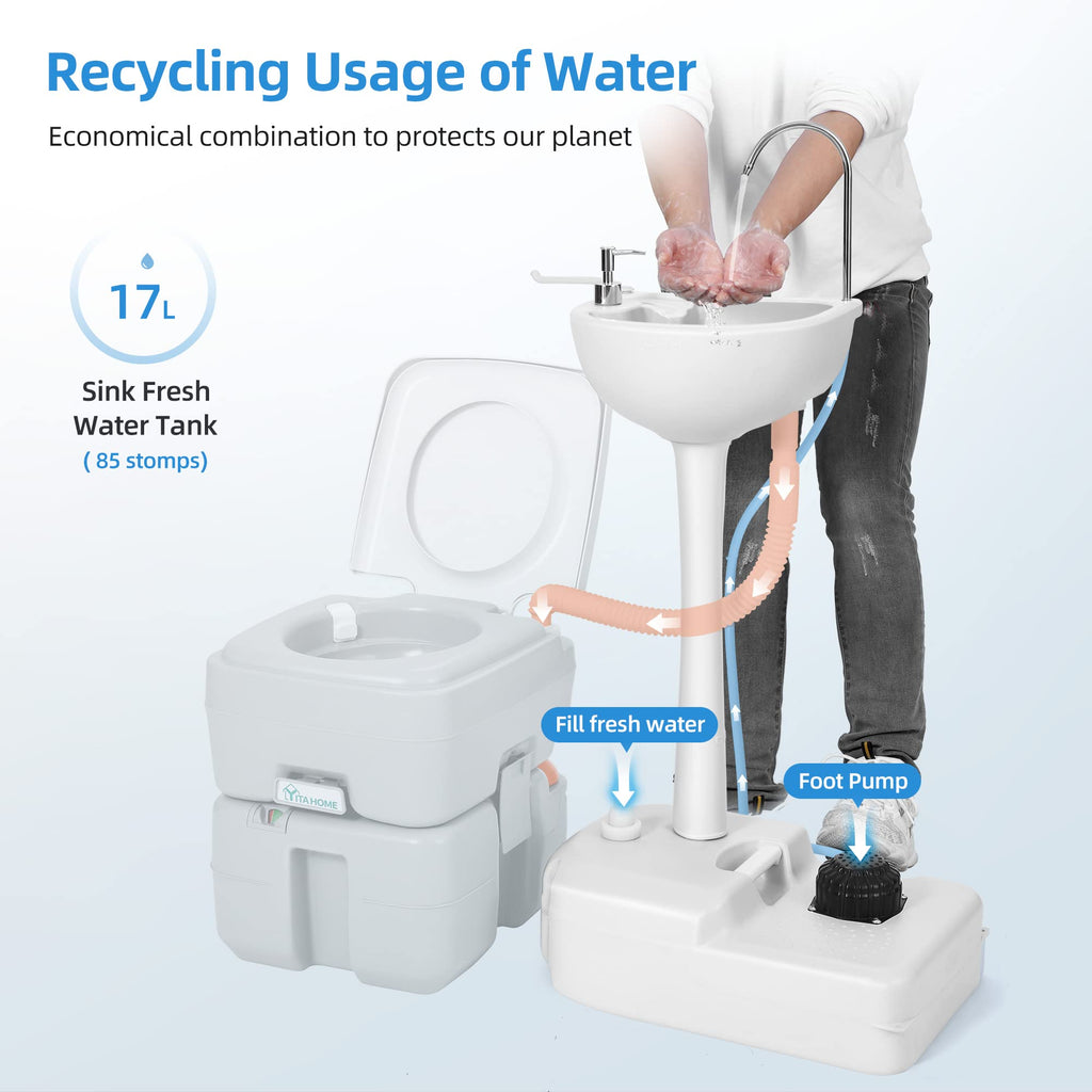 Yitahome Portable Sink Camping Hand Washing Station With 17 L Wash Basin Stand And Carry Bag, Rolling Wheels, Soap Dispenser, To
