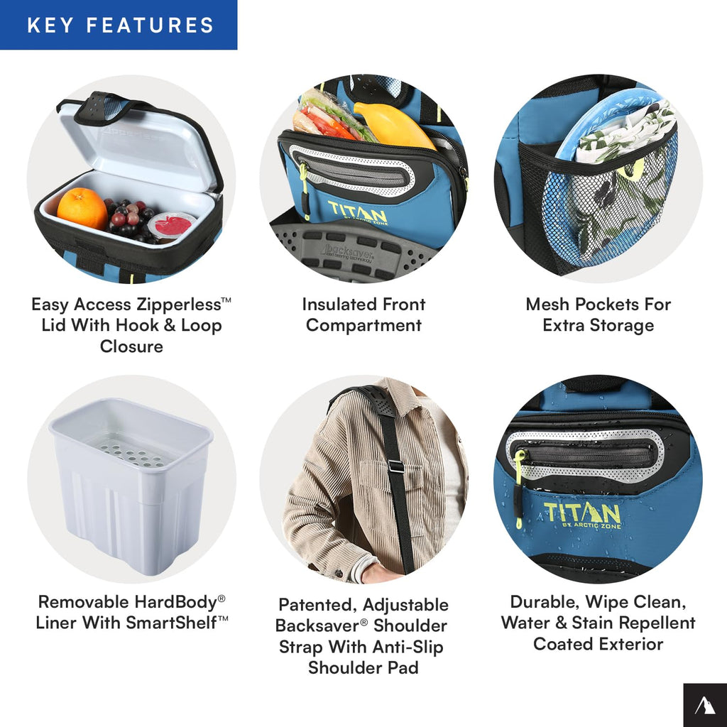 Titan by Arctic Zone 9 Can Zipperless Soft Cooler with HardBody Liner, Marine Blue