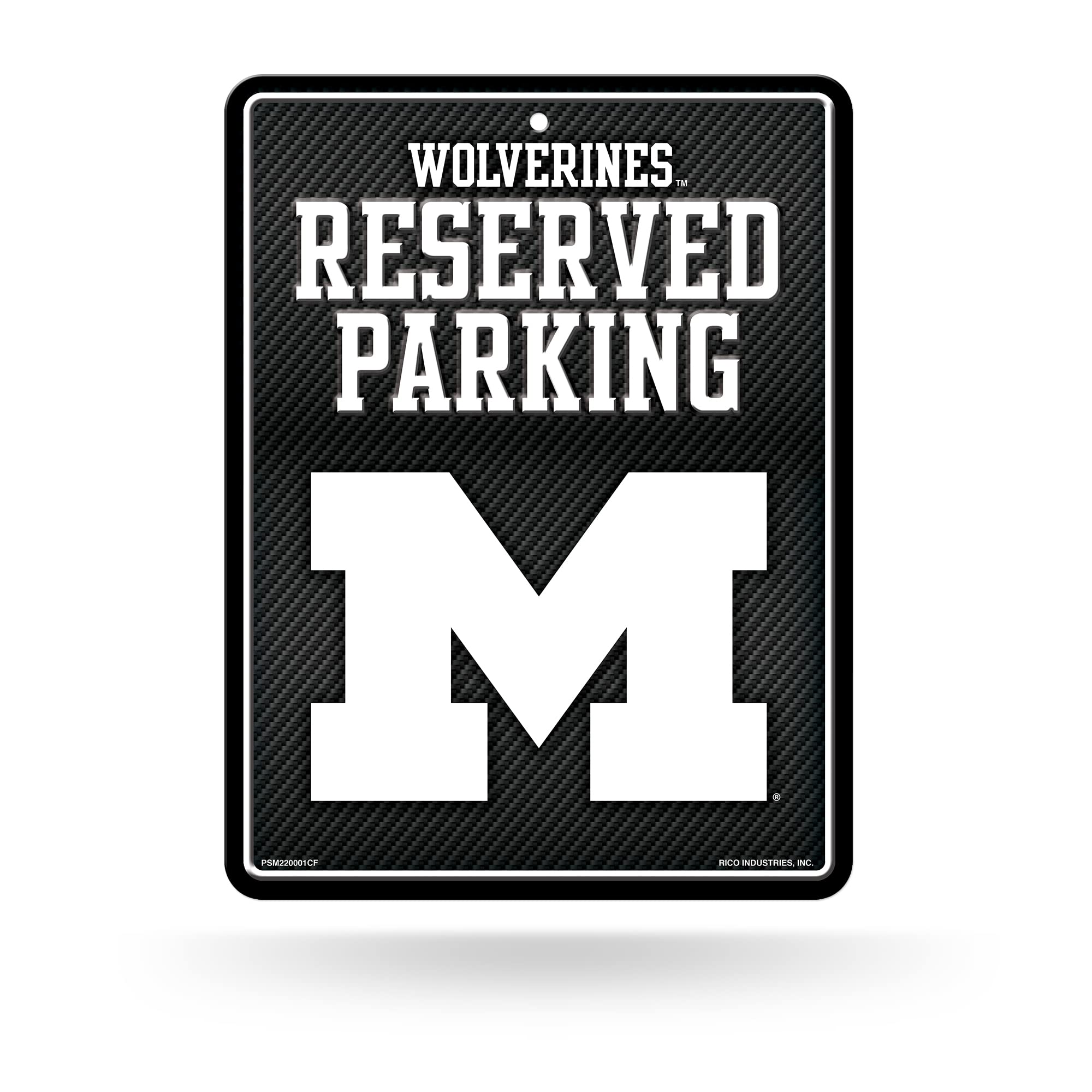 Rico Industries NCAA Michigan Wolverines Metal Parking Sign 8.5 x 11 Carbon Fiber Metal Parking Sign - Great for Man Cave, Bed R