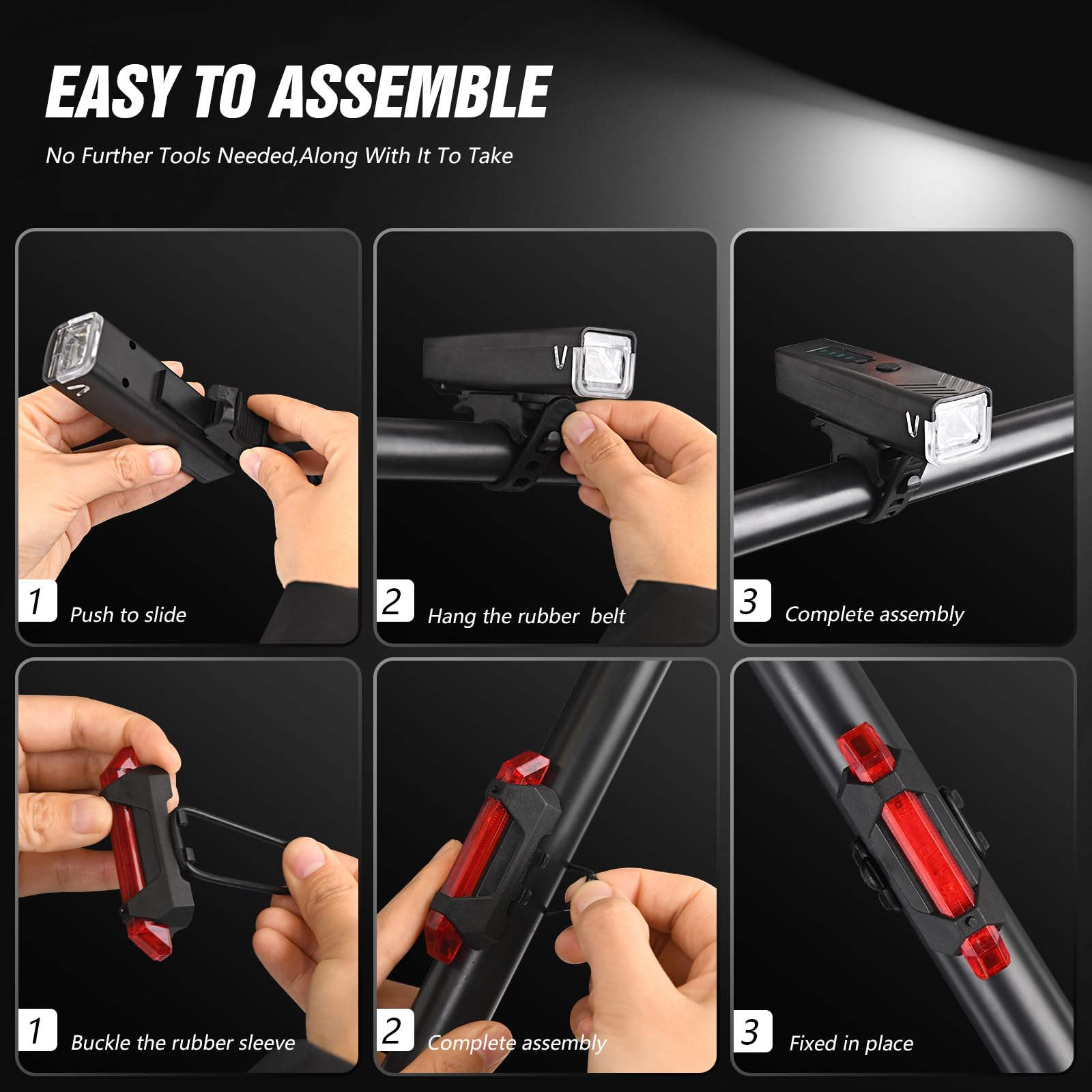 Wgge Ultra Bright Usb Rechargeable Bike Light Set,Powerful Bicycle Front Headlight And Back Taillight,Easy To Install For Night