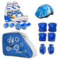 TLISMI Fancy Rainbow Color Print Double Row Flashing LED Shiny 4 Wheeled Skating Shoes with Thick Foam Helmet, Knee, Elbow, Wris