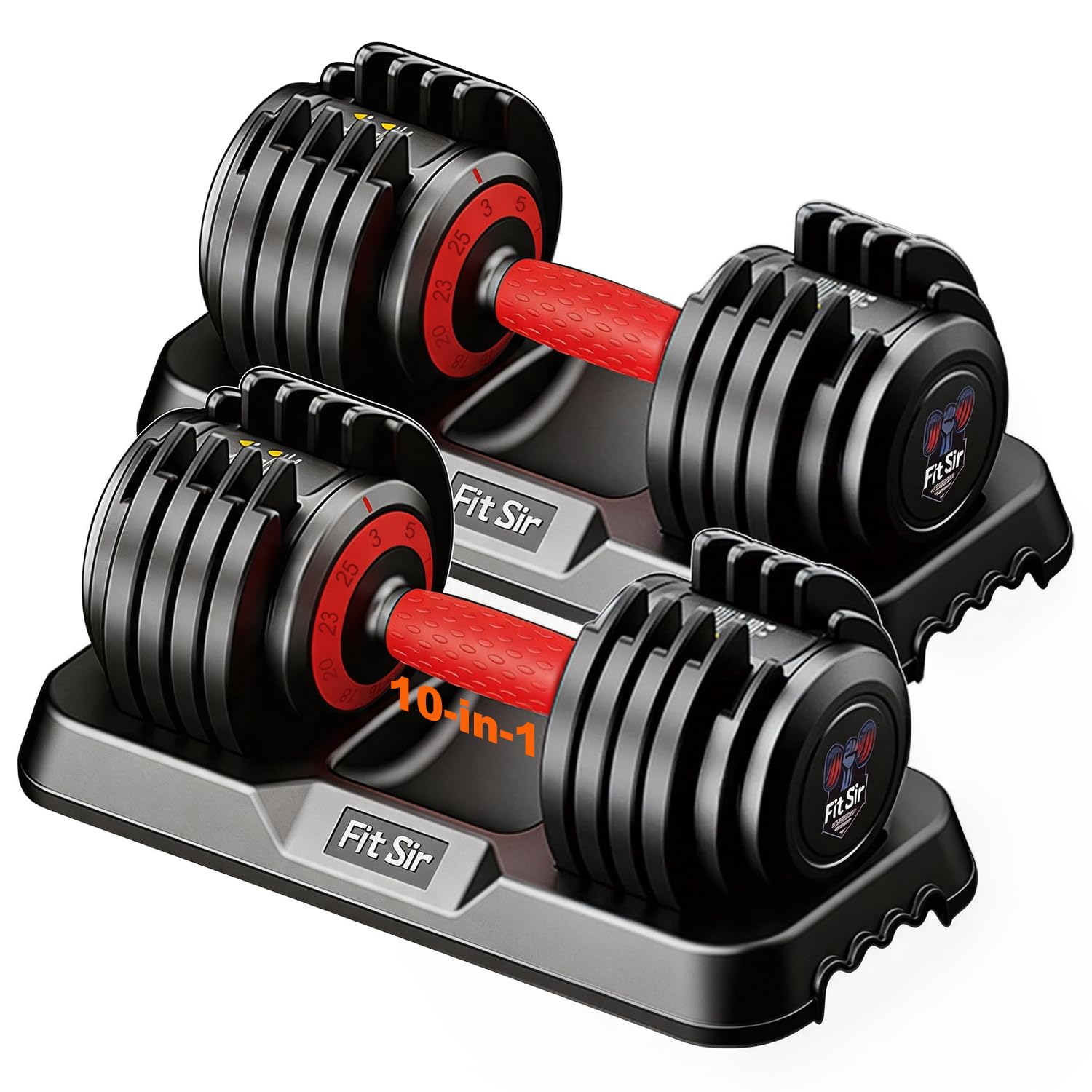 Fit Sir Adjustable Dumbbell Set, 10-in-1 25LB Ajustable Dumbbells with Safe Locking System, Enclosed Storage Tray, 1 Sec Fast Ad