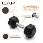 CAP Barbell 210 LB Rubber Coated Hex Dumbbell Hand Weight Set with Vertical Silver Rack | Chrome Handles
