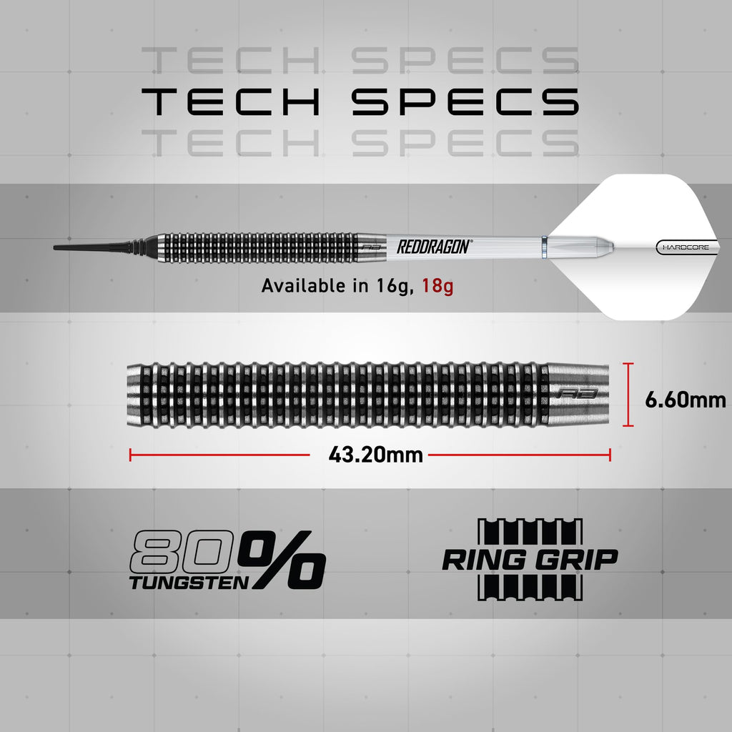 Red Dragon Pegasus Soft Tip: 20G - Tungsten Darts Set With White Stems, White Flights And Case