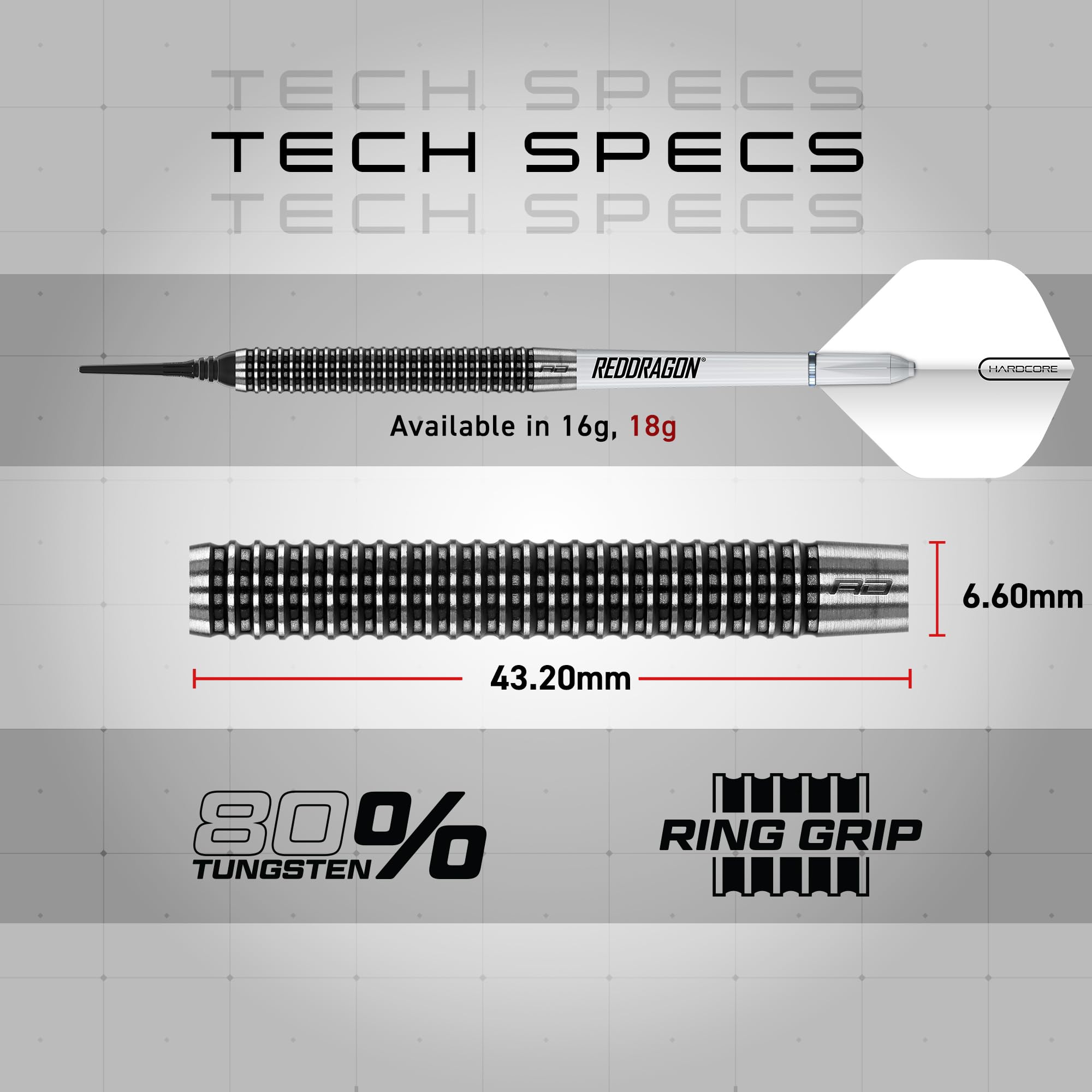 Red Dragon Pegasus Soft Tip: 20G - Tungsten Darts Set With White Stems, White Flights And Case