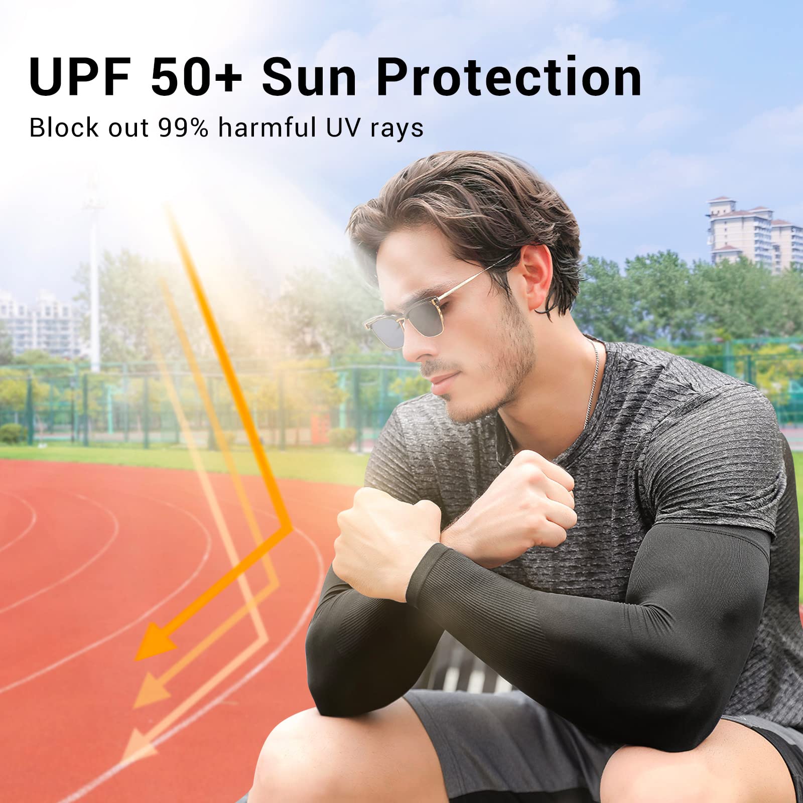 Rescoto 2 Pairs Uv Protection Cooling Arm Sleeves Compression Sun Sleeves For Men Women Youth, Tattoo Cover Up, Upf 50 (2 Pairs:
