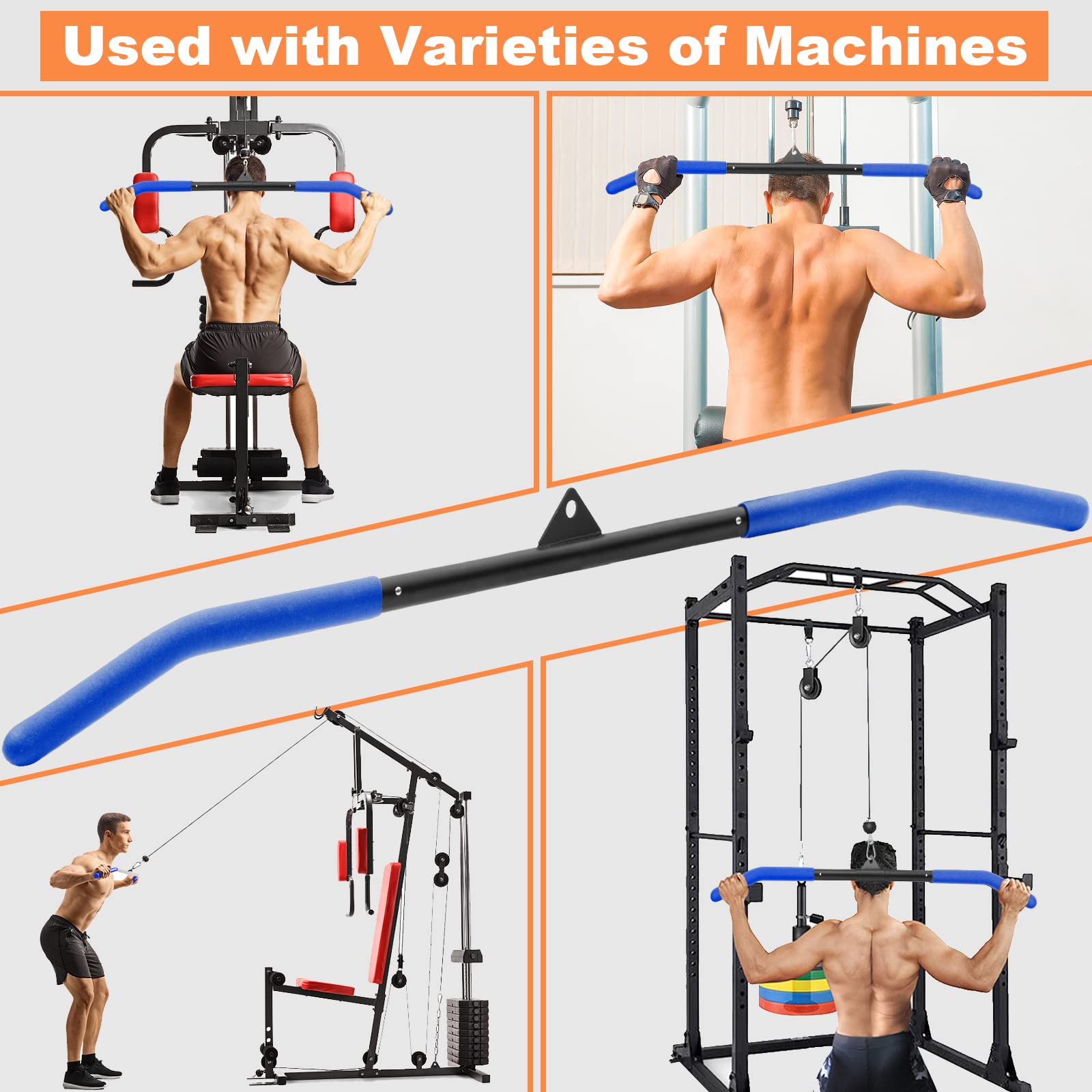 Sertt 39.37 Inch Lat Pulldown Attachments For Pulley Cable Machine, Curl Tricep Press Down Bar With Rubber Handle, Lat Pull Down