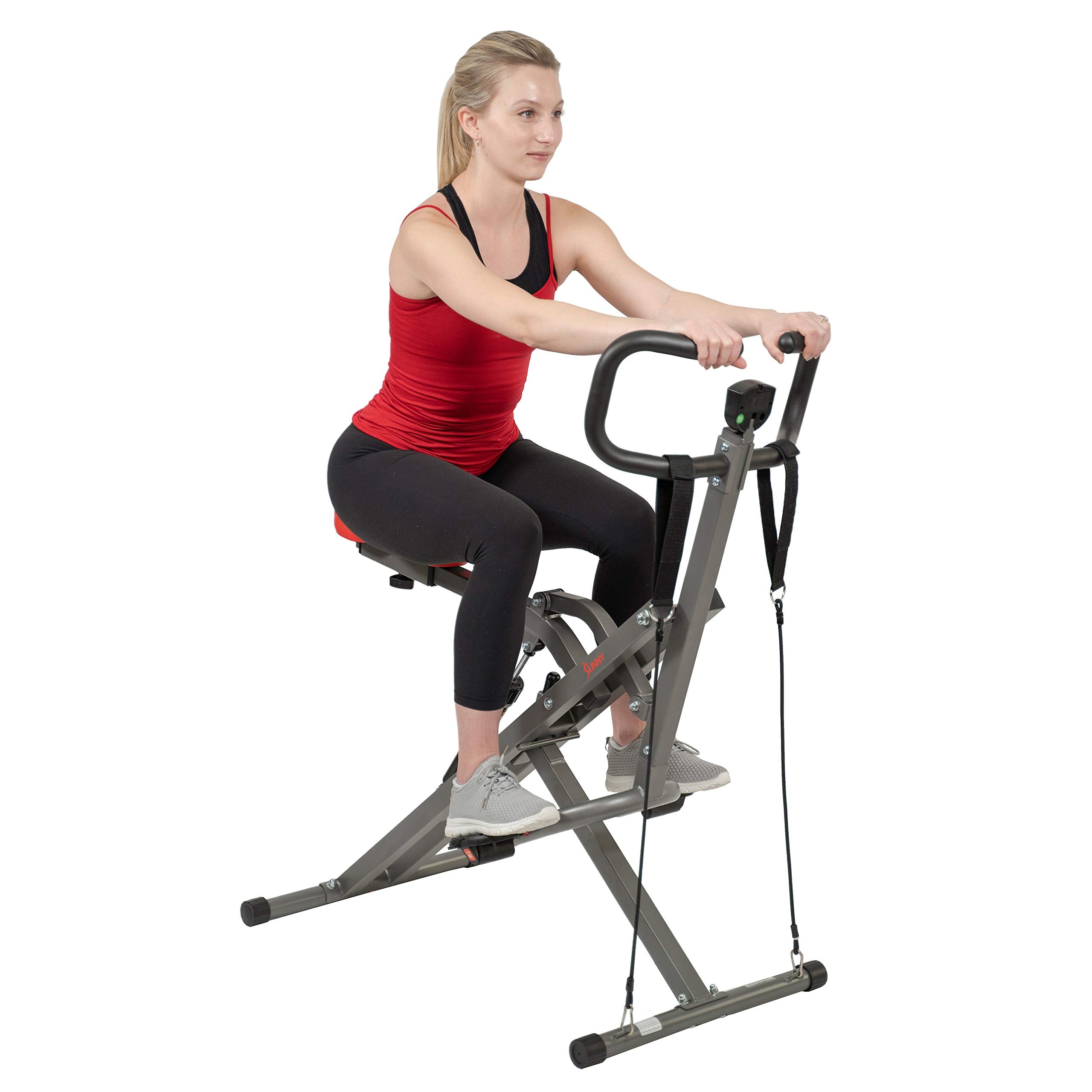 Sunny Health & Fitness Row-N-Ride Pro Squat Machine For Home, Foldable 300 Lb Capacity Rower With 12 Level Resistance Rower, Eas