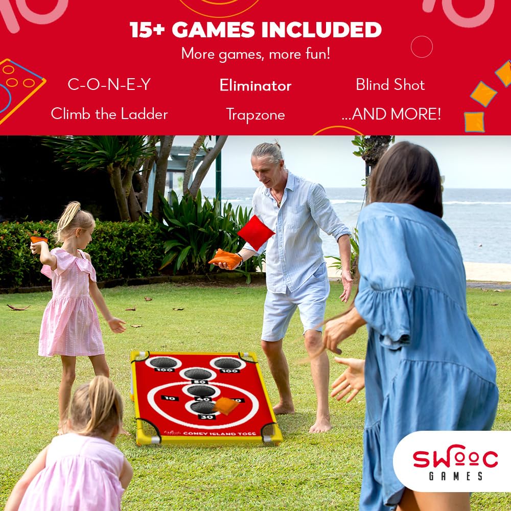 Swooc Games - Coney Island Toss - Arcade Style Cornhole Board Set W/Carrying Case & 15+ Games - Corn Hole Games For Adults - Kid