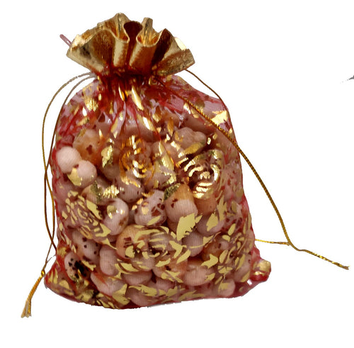 3A Featuretail 23Cm X 13Cm Net Fabric Drawstring Pouch for Dry Fruits Packing, Organza Shagun Potli, Wedding Party Favor Gift Ba