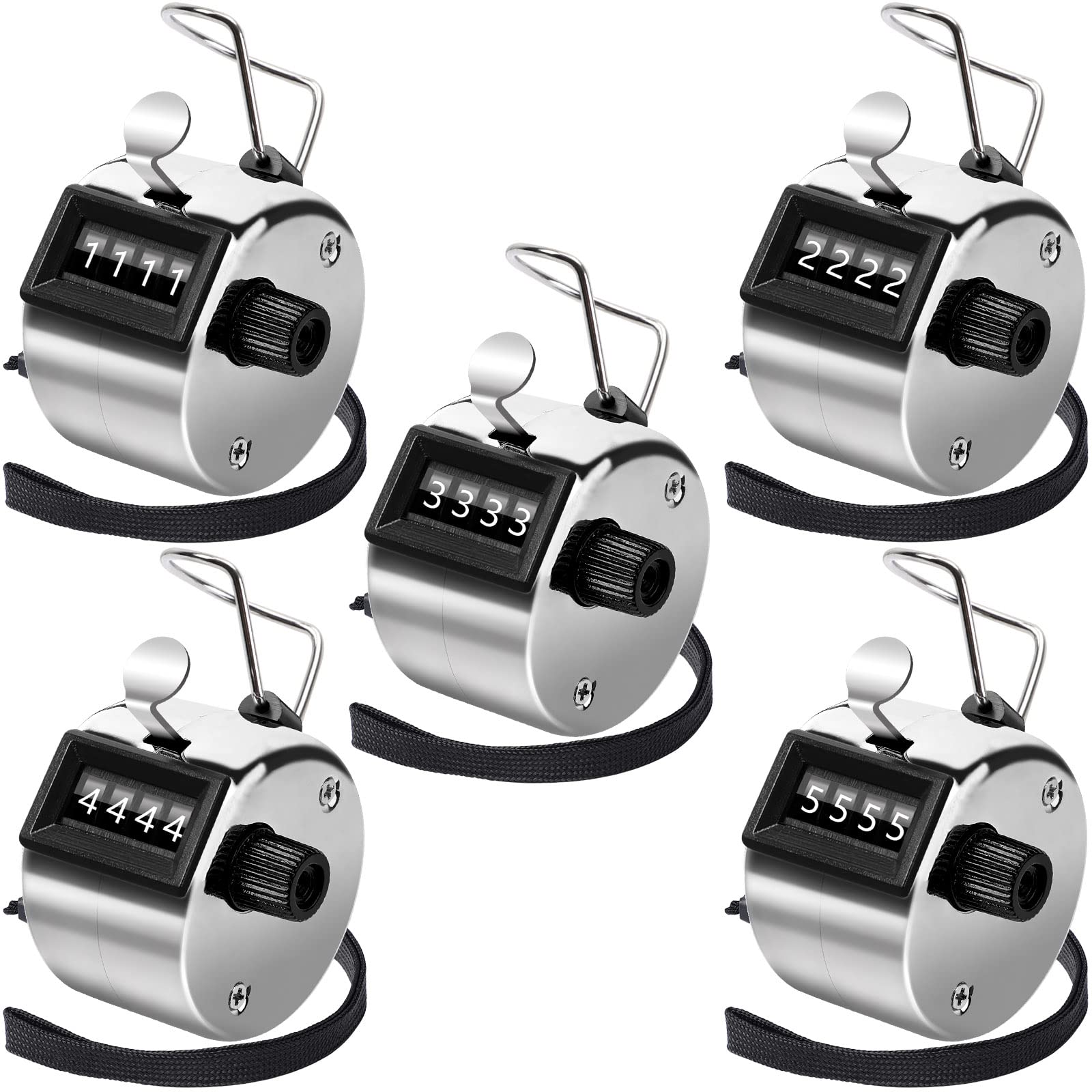 PETKNOWS Metallic Handheld Mechanical Counter Clicker, 5 Pcs 4-Digital Number Tally Click Counter for School Event Golf Sports O