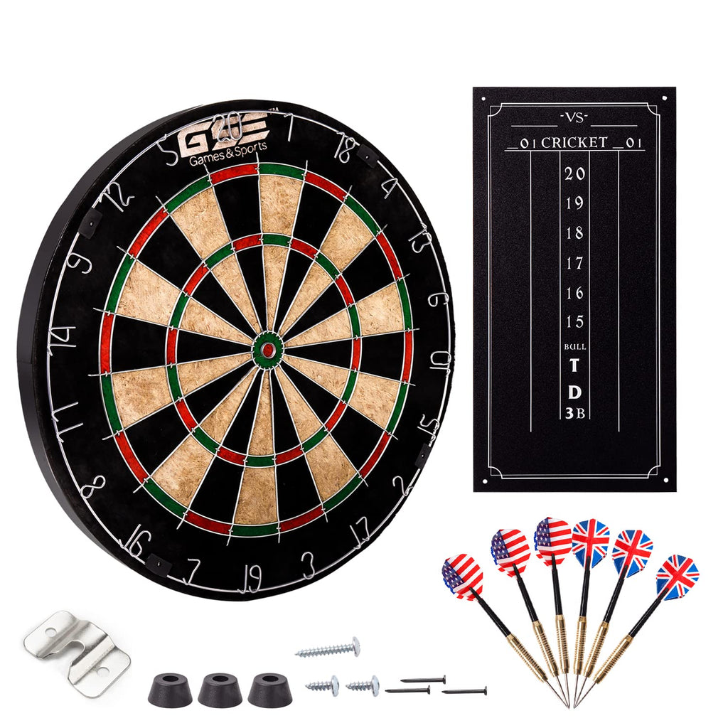 Gse 18'' Bristle Dartboard Set With Self-Healing Sisal Fibers Board, Six 17 Grams Steel Tip Darts, Staple-Free Bullseye, Rotatin