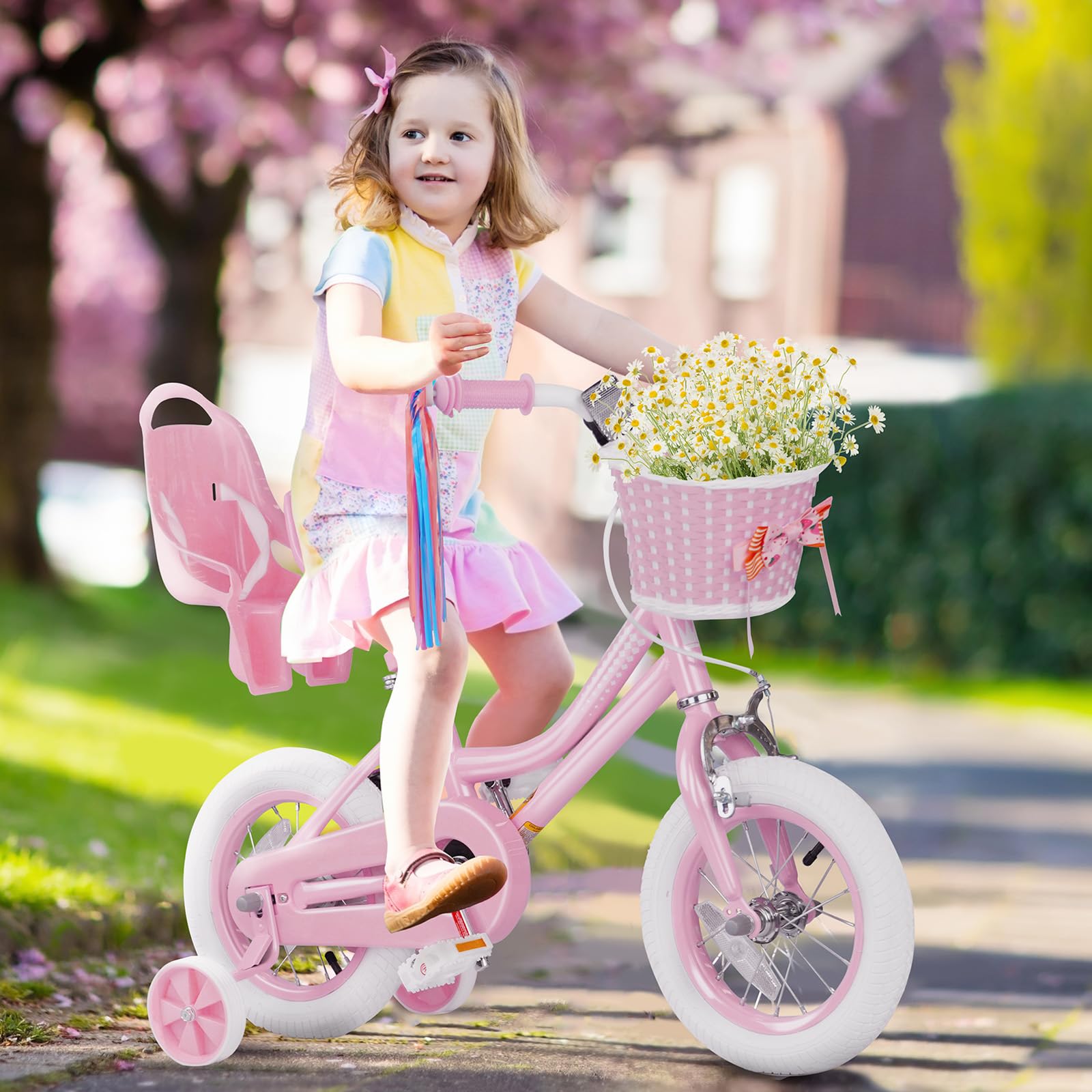 Glaf Girls Bike For Toddlers And Kids Ages 3-6 Years Old 12-16 Inch Girls Bike With Training Wheels & Basket & Doll Seat Kids Bi