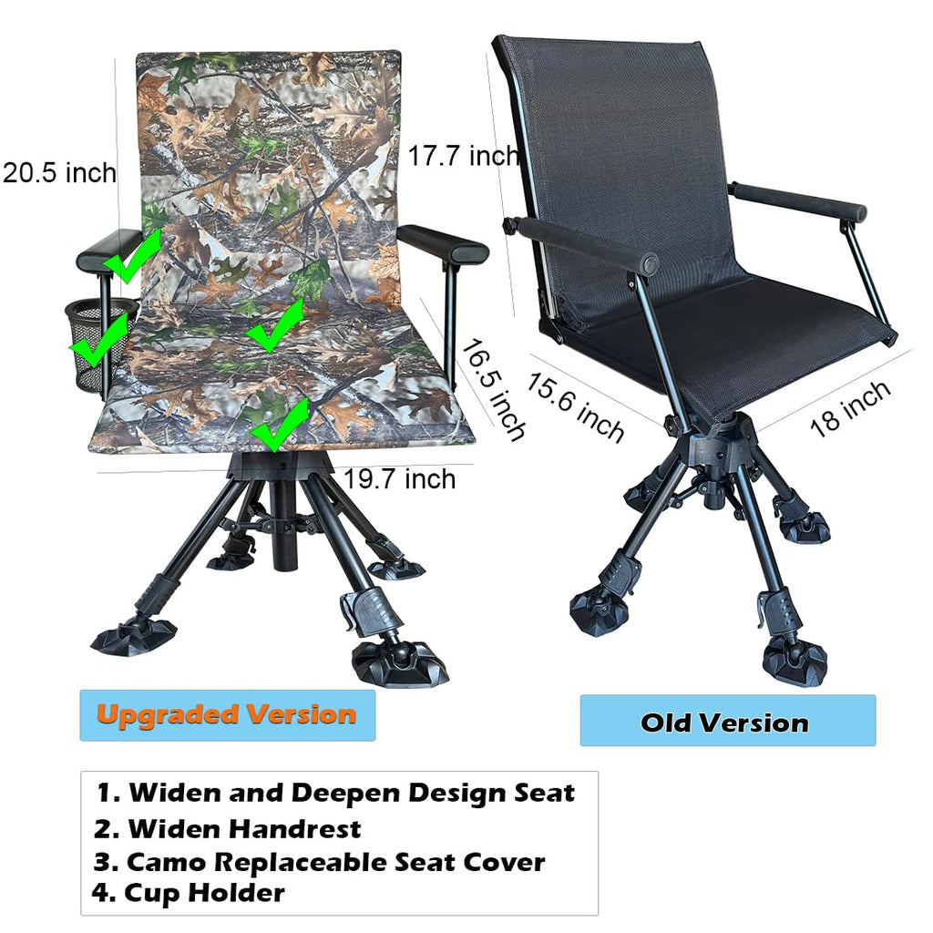 Cross Mars Silent Swivel Stable Portable Ground Folding Outdoor Camping Fishing Hunting Blind Chair Seat With Cover, 4 Legs Adju