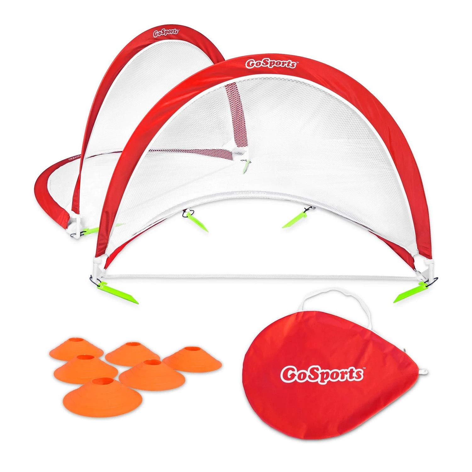 Gosports Portable Pop-Up Soccer Goals For Backyard - Kids & Adults - Set Of Two Nets With Agility Training Cones And Carrying Ca
