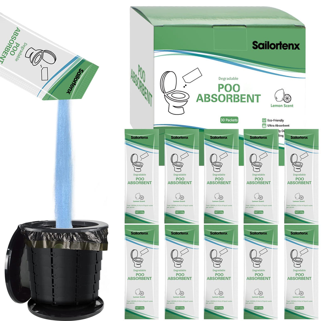 30 Pack Poo Absorbent For Portable Toilet, Camping Toilet Chemicals, Eco Degradable Absorbent Gel Liquid Waste Gelling And Deodo