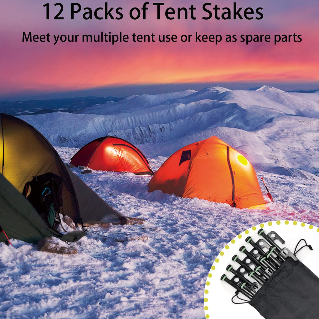 Tent Stakes, 12Pcs 10In Heavy Duty Forged Steel Tent Stakes +Storage Pouch, Metal Tent Stakes, Metal Stakes For Tent Used On Roc
