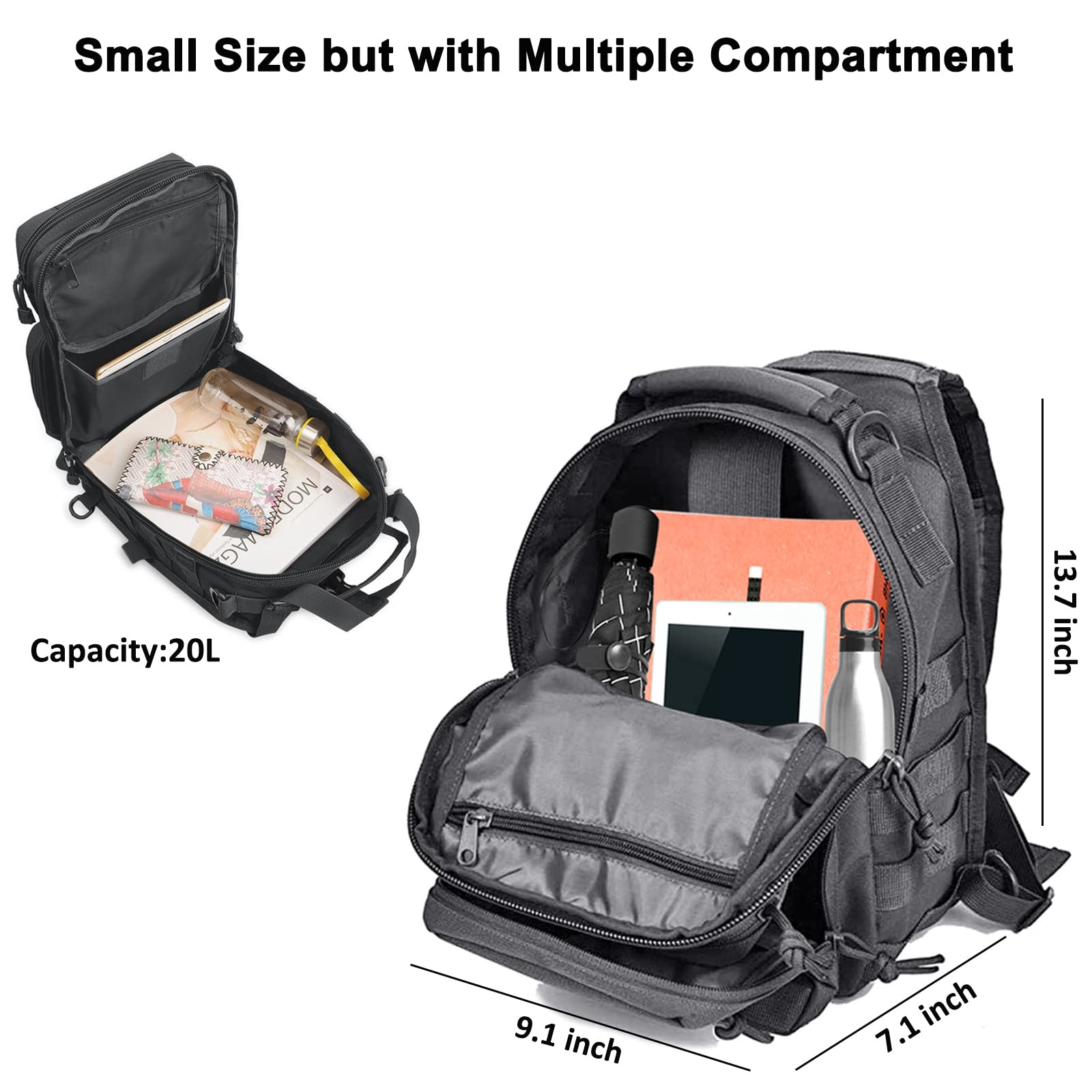 Hopopower Tactical Sling Bag Pack Military Assault Rucksack Shoulder Bag Backpack Chest Pack Handbag Waterproof For Travel Hikin