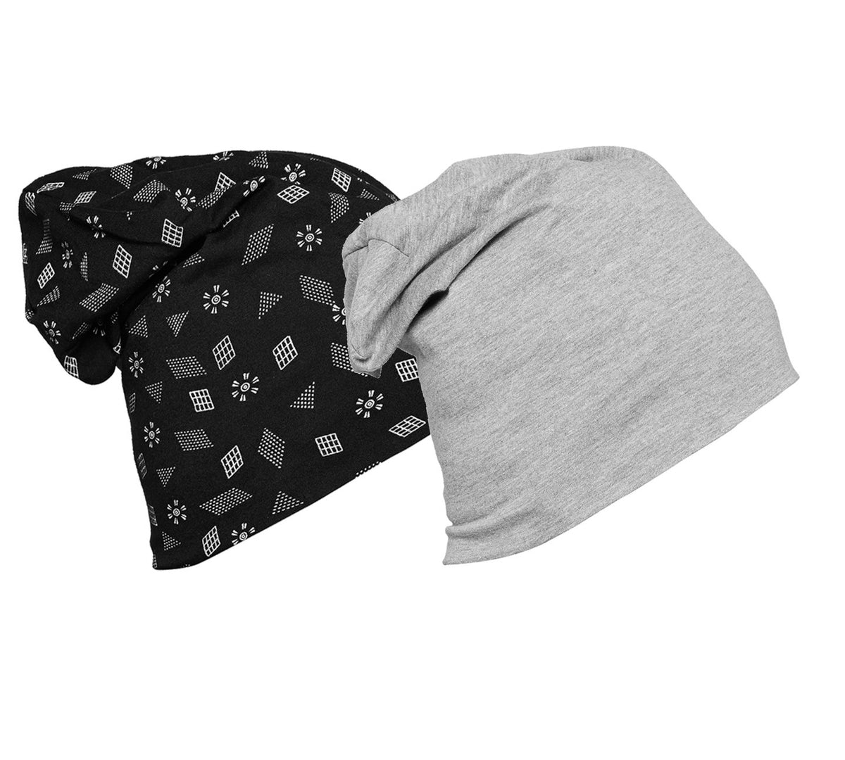 Mack Jonney Multicolor Cotton Blended Free Size Beanie Cap For Men(Pack Of 2)Cap_Mlng_PrtNo.2Blk_02